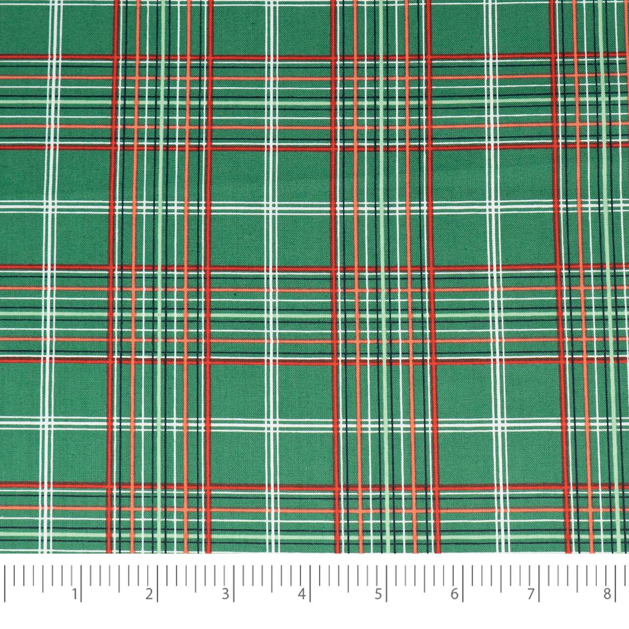 SINGER Christmas Holiday Green Plaid Cotton Fabric